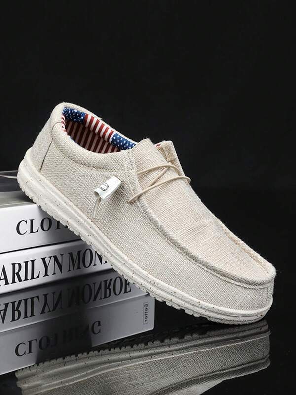 Mocassini casual da uomo in lino traspirante slip-on, scarpe da barca leggere e comode, versatili