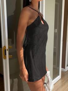 Sexy Beaded Spaghetti Strap Backless Mini Dress, Back To School Party Dress, Homecoming Dress - Black - View 4