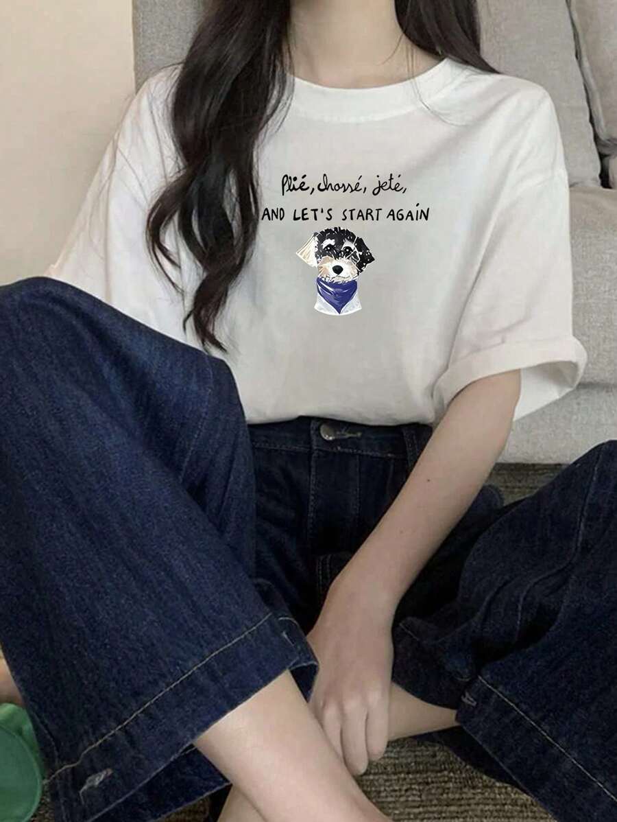 200g Pure Cotton T-Shirt 2025 Summer Ladies New Short Sleeve Pure Cotton Holiday Pattern Short Sleeve Round Neck Couple Wear Small Shirt Tops - 白色 - 查看 1