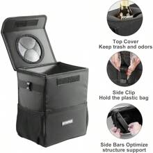 Car Trash Can With Lid - Leakproof Garbage Bin Car Organizer Bag,  Foldable Vehicle Trash Bin With Structure Support,  Automotive Truck Accessories For Women & Men (2 Gallon/7. 5L)