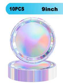 10pcs Rainbow Paper Plates, Round Disposable Plates Suitable For Cake, Salad, Pizza, Etc., Holographic Rainbow Silver Decor Party Supplies, Including 9-Inch Paper Plates, 7-Inch Laser Paper Plates, 9oz Paper Cups, Perfect For Garden Parties, Weddings, Anniversaries, Birthdays, Holidays - Multicolor - View 13