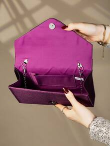 时尚塔夫绸装饰晚装手拿包，信封式，单肩包 - 紫色 - 查看 6