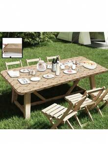 1 件春夏动物花卉图案涤纶户外野餐/餐桌布，适用于家庭、厨房、餐厅、丛林长颈鹿装饰桌布