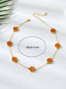 1 Stück lebendige orangefarbene Serotonin Glücksklee Anhänger Halskette, frischer Sommer-Urlaubsstil, geeignet für Reisen, Urlaub und den täglichen Gebrauch