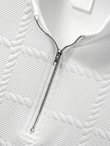 Textured Cable Plaid Polo Shirt Set, Slim Fit, Summer - White - View 4