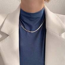 Elegant Titanium Steel Flat Snake Bone Chain Necklace - Hip Hop And Minimalist Style, Suitable For Daily Wear Or Gift Giving - 銀色 - 查看 5