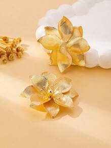 1 Par de Brincos de Botão com Decoração Floral de Dupla Camada com Textura, Adequado para Mulheres em Festas, Reuniões, Galas e Passeios, ótimo presente