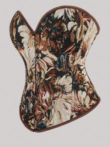 Plus Size Kwiatowy Nadruk Koronkowy Gorset Top Vintage Kobiety Świąteczne Imprezy Topy Na Oktoberfestin Monachium, Halloween, Boże Narodzenie, Nowy Rok, Walentynki