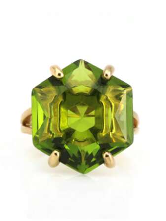 1pc Women's Elegant Green Cubic Zirconia Hexagon Ring, Suitable For Engagement, Valentine's Gift