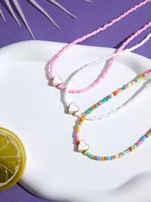 DareSee Set de 3 collares bohemios de cuentas con forma de corazón para vacaciones, mezcla de cuentas de colores para festival de música, festival Y2K, otoño, Navidad, invierno, regalos de Navidad