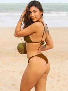 Triangle Bikini With Removable Pads And Lined Beads - Style And Comfort In The Right Measure - Valentine's Day - Cà phê nâu - Xem 2