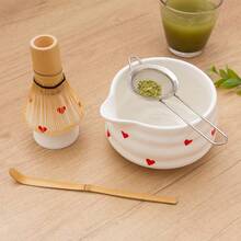 1 件/2 件/3 件/4 件/5 件手绘心形抹茶茶具，极具吸引力的心形抹茶碗、抹茶搅拌器、茶叶罐，完整可爱清新简约的茶道套装，适合抹茶初学者，抹茶爱好者的礼物，生日礼物 - 彩色 - 查看 5
