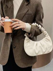 Elegant Cloud Bag, Wrinkled Style, Women's Shoulder Bag - 米色 - 查看 2
