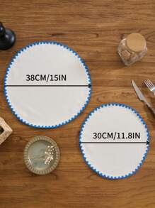 1/4/6/12 piezas Manteles individuales redondos con bordado de conchas marinas azules, decoración para el hogar y la cocina, manteles de mesa de comedor antideslizantes para tazas, vasos y platos para decoración de fiestas, cumpleaños y banquetes