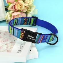 Collar personalizado para perros de nailon suave a rayas con placa de identificación grabada, collar de mascota ajustable y antiextravío