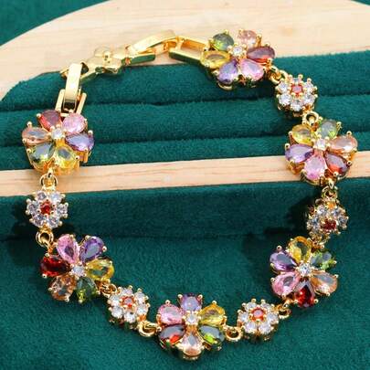 LADYCOCO 1pc Luxury Colorful Inlaid Bracelet, Women Jewelry Gift