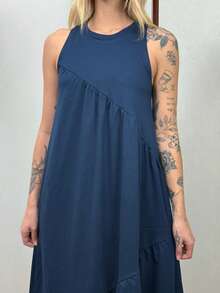 Women's Long Dress In Cotton Knit Aveloz - 藏蓝色 - 查看 6