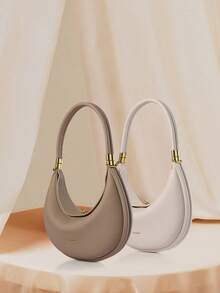 Fashionable & Elegant Portable Litchi Grain Simple Versatile Shoulder Bag, Suitable For Women's Work, Commute, Dating, Suitable For Office Ladies, White Collar, Evening Party, Underarm Crescent Bag