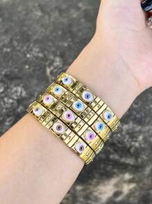 1 pieza Brazalete minimalista de moda y colorido de acero inoxidable con motivo de ojo, de talla ajustable adecuado para hombres y mujeres, para uso casual y fiesta