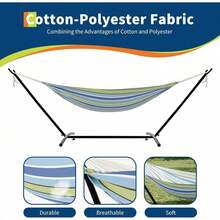 HomelyHues Heavy Duty Hammock, With Space-Saving Steel Stand & Portable Carrying Case, 450lb Capacity, Indoor/Outdoor Use - Blue and Green Stripes - View 4