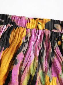 女士时尚印花A字裙，优雅迷人，度假必备 - 黑粉紅色 - 查看 6