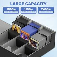 Trading Card Storage Box For 1800+, Leather Storage Box With Strong Closure, Card Box With 10 Dividers And 3 Foam Stoppers, Commander Deck Box Fit MTG And Sport Cards
