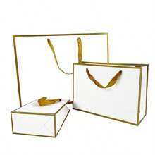 3 piezas Bolsas de regalo con borde dorado, para empaquetar regalos de boda, fiestas y vacaciones, bolsas de papel para ropa/joyería