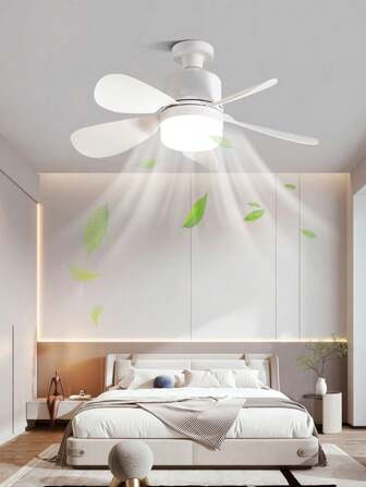 1PC White LED Lighting Ceiling Fan, 5-Blade Design, Equipped With E27 Light Bulb, Supports Lighting Brightness And Wind Speed Adjustment, Suitable For Living Rooms, Bedrooms, Offices, Kitchens, Restaurants, And Other Spaces.