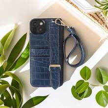 热销鳄鱼皮纹16 Pro Max手机壳,可容纳银行卡、身份证、信用卡,适用于16系列手机保护壳防水防震防摔防刮 - 藏蓝色 - 查看 4