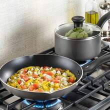 TFAL batería de cocina antiadherente juego sartén olla cacerola tapa set completo para cocinar hogar cocina durable fácil limpieza materiales alta calidad profesional - Negro - Ver 4