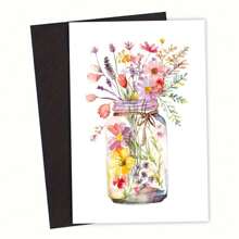 1PC Watercolor Flowers Greeting Cards, Flowers Floral Botanical, Lank Cards, Olded Stationery, For Every Occasion, Bestie Gift For Easter, With Envelope