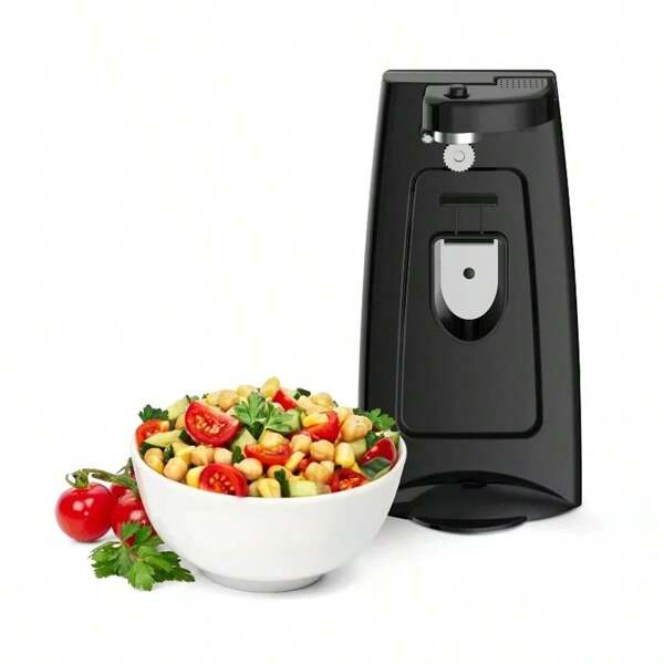 Electric Can Opener Black: Freestanding, Metal & Plastic,  Spot Clean, 9.05" Width,Removable Multi-Tool, Knife Sharpener, One-Touch Lever