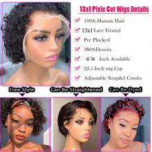 150 Density Pixie Cut Wig Human Hair 13X1 HD Lace 6 Inch Short Curly Pre Plucked Human Hair Wig With Baby Hair Wear And Go Glueless Bob Wigs For Women