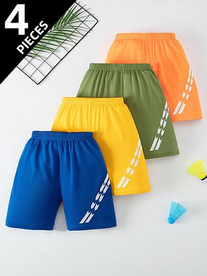 Conjunto de 4 pantalones cortos deportivos para niños, shorts casuales ligeros de uso diario para correr, baloncesto, fútbol, verano