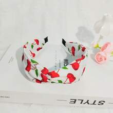 Set de 4 diademas de tela con decoración de cerezas y bordes anchos, lindas y minimalistas para uso diario y días festivos, verano, diademas para mujeres, accesorios para el cabello, diademas, aros para el cabello