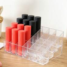 24-Compartment Transparent Lipstick Storage Box, 24-Compartment Transparent Plastic Lipstick Storage Box, Countertop Cosmetics Storage, Lightweight Acrylic Cosmetics Storage Box Back To School Bathroom Accessories