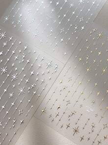 1pc Four-Point Star Nail Stickers Foil Silver DIY Adhesive Nail Art Decoration Waterproof Single Pack Minimalist Sweet French Style Sexy Star Design Nail Decals Nails Nail Supplies - Gold - View 12