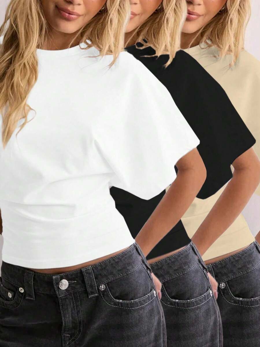 3pcs Women Fashion Casual Solid Loose Fit Batwing Sleeve Top - Multicolor - View 1