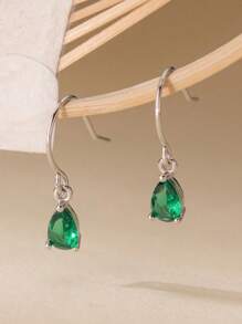BALMORA 1 paire de boucles d'oreilles goutte d'eau en zircone verte en argent sterling S925 pour femmes, accessoires mode et élégants pour un port quotidien, le meilleur cadeau d'anniversaire pour les amis