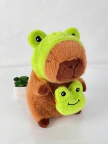 Juguete de peluche adorable de Capibara de 22 cm/8,66 pulgadas con tapa de cabeza de rana y mochila de rana. Estilo de anime de animal de peluche de color marrón oscuro. Regalo perfecto para fans de anime, decoración creativa y regalos para la fiesta de cumpleaños de niños, decoración de habitación de niñas.
