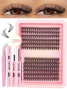 640/180簇DIY假睫毛嫁接套装，混合款式，10D、20D自然猫眼和洋娃娃妆，C&D卷度，长度10-16毫米，可重复使用，含胶水，新手友好 - 大容量睫毛册和旅行套装可选 - 粉色 - 查看 18