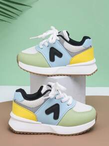 Kids' Colorful Patchwork Mesh Sneakers, Lace-Up Casual Shoes, Soft Sole Sports Shoes For Boys And Girls, Spring/Autumn