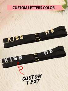 2 piezas Ligas de muslo elásticas personalizadas con letra para mujer, arnés de pierna personalizado, correas de pierna cruzadas ajustables, adecuado para estilo punk gótico lolita, tema de Halloween - Negro - Ver 2
