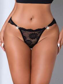 Set de 5 bragas de bikini de mujer con hebilla de strass, encaje floral, suaves y cómodas