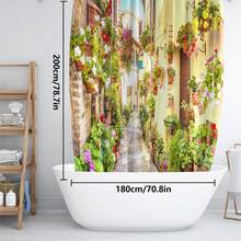 1pc/4pcs Street View Pattern Bathroom Accessory Set Include Waterproof Shower Curtain With 12 Hooks, Non-Slip Bath Mat, U-Shaped Toilet Mat And Closed Toilet Seat Cover, Multipurpose Bathroom Decor Set Bathroom Accessories Back To School