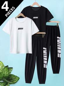 Conjunto deportivo de 4 piezas para adolescentes, camiseta de manga corta y ligera, pantalones deportivos para verano, ropa para chicos adolescentes de 10 a 19 años