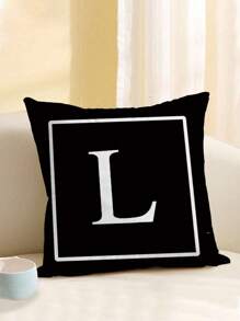 1pc Letter L Print Cushion Cover, 100% Polyester Pillowcase, 18x18 Inch, Envelope Closure, Decoration For Living Room, Bedroom, Sofa, Bed (Pillow Insert Not Included)