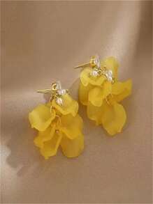 Elegant Matte Floral Pearl & Sparkling Zirconia Stud Earrings, Vintage French Luxurious Stylish Earrings For Women