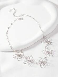 1 件时尚精致新款花卉设计经典女士项链，适合日常佩戴，是送给朋友的最佳礼物 - 銀色 - 查看 3