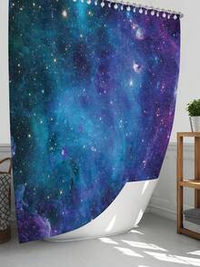 1pc/4pcs Starry Night Sky Print Bathroom Decor Set, Includes Waterproof Shower Curtain With 12 Hooks, Anti-Slip Rug, U-Shaped Mat, Round Toilet Seat Cover, Multi-Functional Bathroom Ensemble Bathroom Accessories Back To School